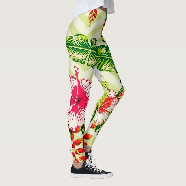 Legging Folhas Tropicais Elegantes e Flores de Hibisco | (Direita)