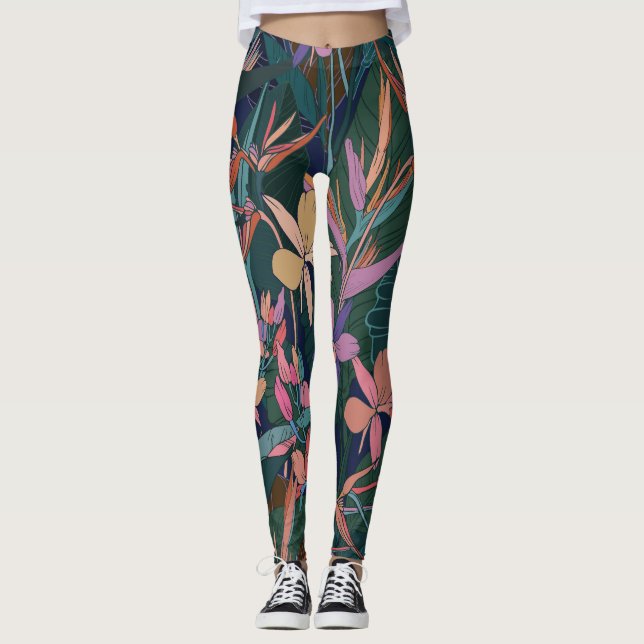 Legging Folhas tropicais, flores: vintage forrada. (Frente)