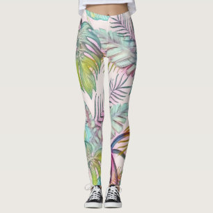 Legging Folhas tropicais grandes coloridas pintura aquosa