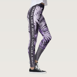 Legging Folhas tropicais roxas, brilho e na moda de aspas