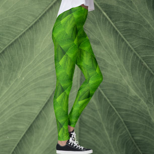Legging Folhas Verde Brilhante Padrão Natureza