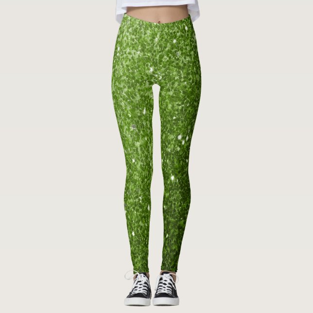 Legging Folhas verdes claras com brilho falso cintilam (Frente)