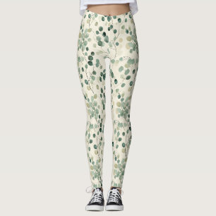 Legging Folhas Verdes Terrosas com Fundo de Outono Creme