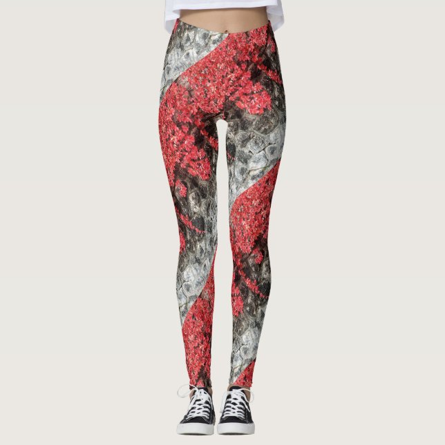 Legging Folhas vermelhas cor-de-rosa com caroço no outono (Frente)