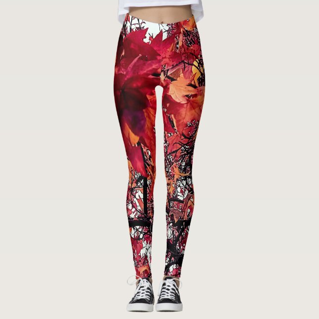 Legging Folhas vermelhas e laranja (Frente)