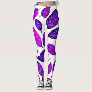 Legging Folhas Vívidas Cartoons: Roxo Rosa e Azul