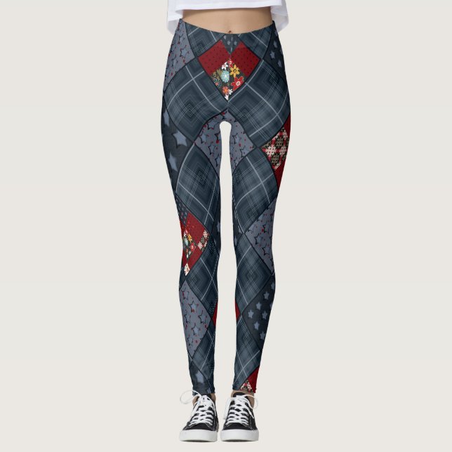 Legging Folheto de Denim, retalhos, têxteis, padrão azul (Frente)