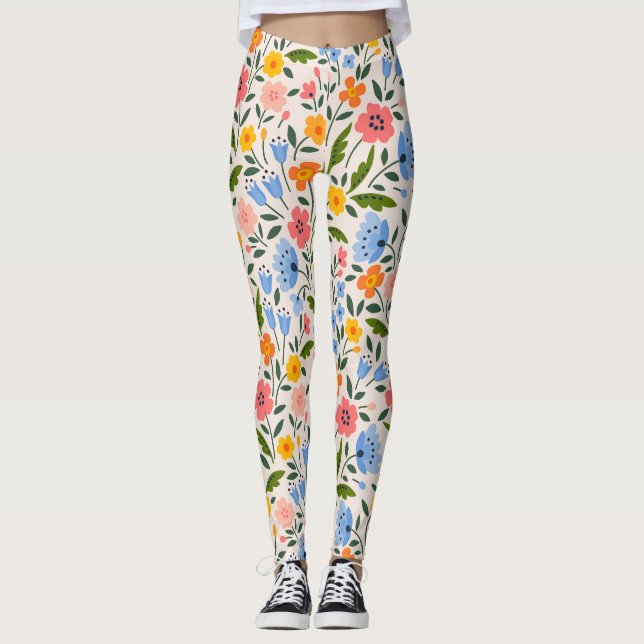 Legging Folk Floral: Pequenos Padrões Coloridos (Frente)