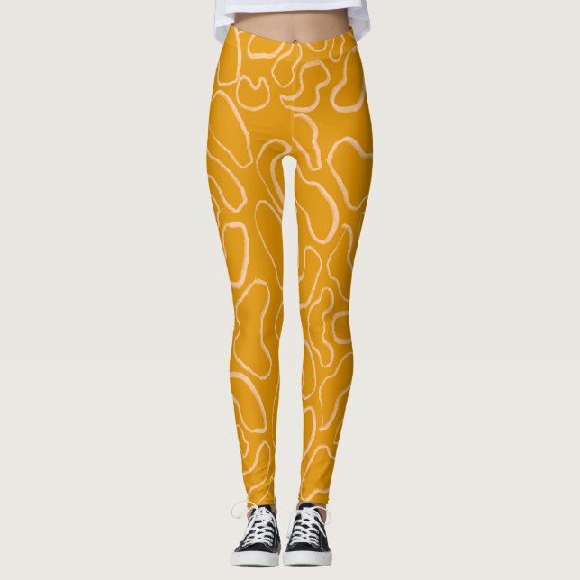 Legging forma abstrato geométrica de curva branca (Frente)