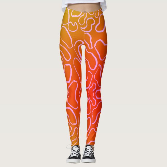 Legging forma abstrato geométrica de curva branca (Frente)