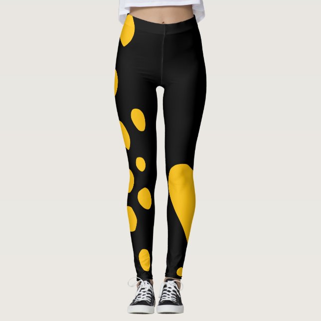 Legging Forma de porta em negrito amarelo preto (Frente)