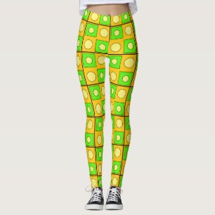 Legging Formas Abstratas Verde Lima Amarelo e Laranja
