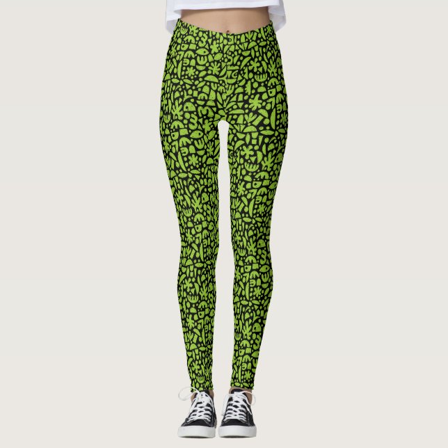 Legging Formas Abstrato 140821 - Verde marciano sobre pret (Frente)
