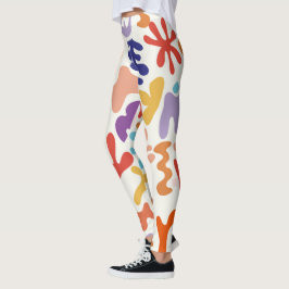 Legging Formas Botânicas Coloridas de Abstrato de Padrão M