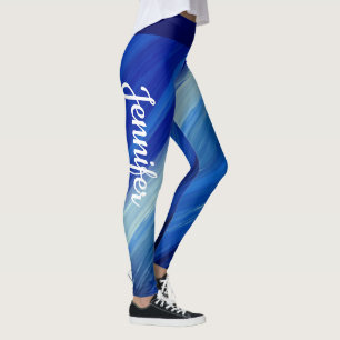 Legging Formas de pinceladas azuis com nome branco