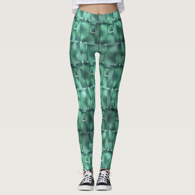 Legging Formas retangulares em verde escuro e colado (Frente)