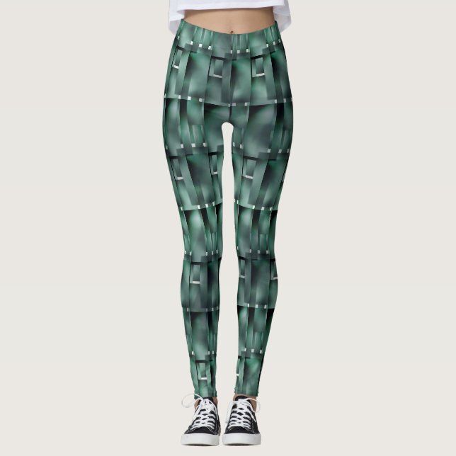 Legging Formas retangulares na cor verde e manchas cinza (Frente)