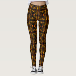 Legging Formas, 'traços dourados flutuam' em fundo escuro.