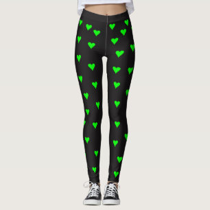 Legging Formas verde-clara do coração no fundo preto
