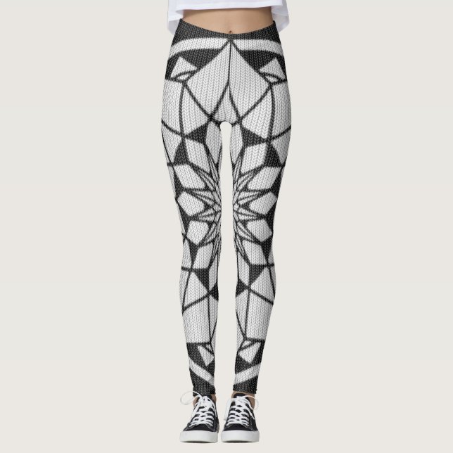 Legging Formigueiro de Star Mandala preto e branco (Frente)