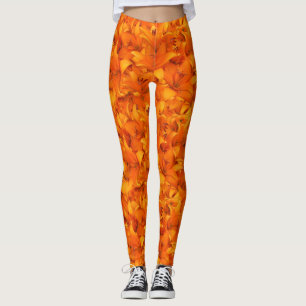 Legging Foto alaranjada vibrante floral dos lírios do