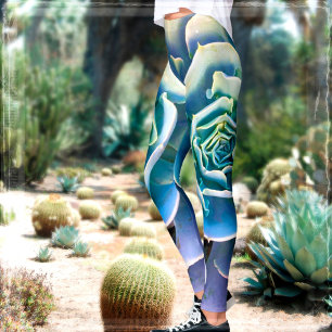 Legging Foto de cactos suculentos verdes, na moda moderna 