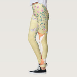 Legging Fox com borboletas e as flores cor-de-rosa