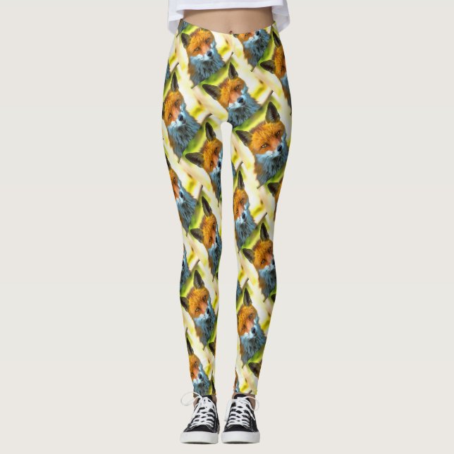 Legging Fox Retrait - Arte Realista da Vida Selvagem (Frente)
