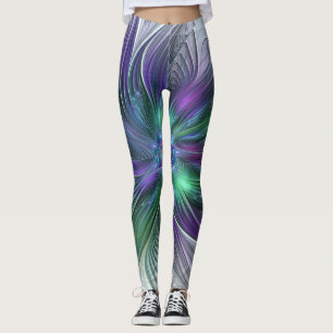 Legging Fractal Abstrato de Arte Verde Roxo