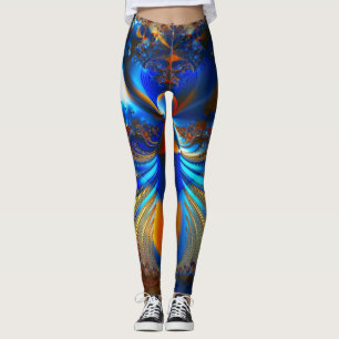 Legging Fractal Azul Brilho e Laranja abstrato