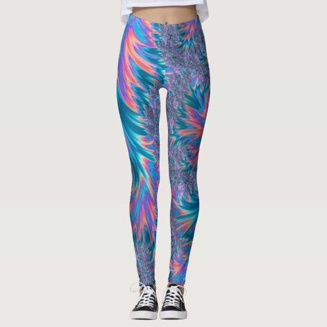 Legging Fractal De Coral Teal De Molho-Boêmia Vibrante (Frente)