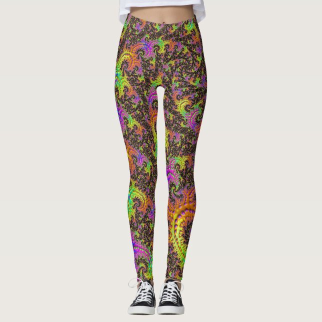 Legging Fractal Digital Abstrato espiral colorido (Frente)
