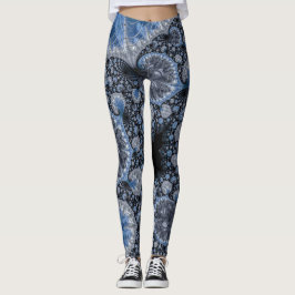 Legging Fractal Intricista Azul-abstrato e Preto