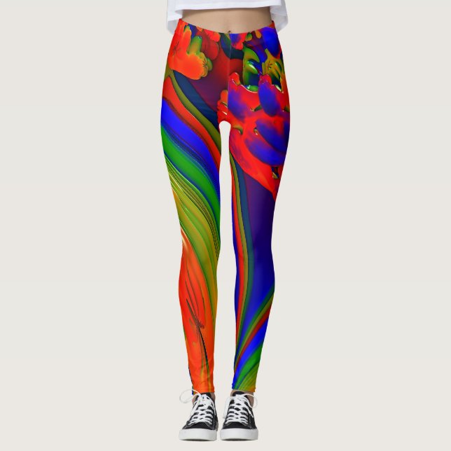 Legging Fractal multicolorido brilhante (Frente)