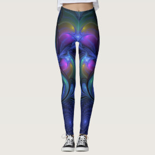 Legging Fractal verde cor-de-rosa azul abstrato luminoso