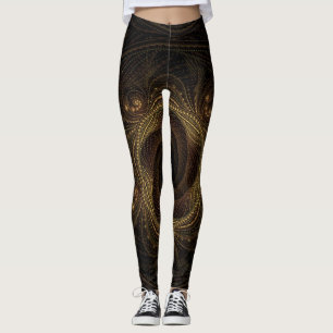 Legging Fractals geométricos Brown Dourado preto elegante