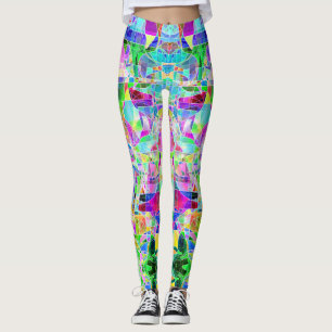 Legging Fragmentos geométricos abstrato, coloridos, branc