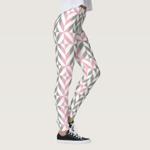 Legging Framboesa rosa e ZigZag geométrica prateada