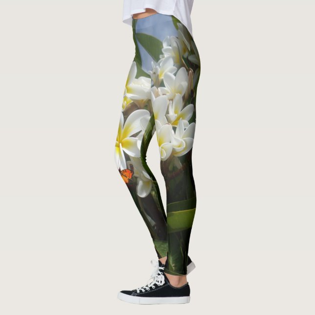 Legging Frangipanis Com Borboleta, Cheio (Esquerda)