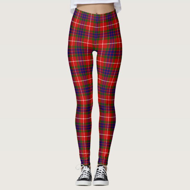 Legging Fraser tartan vermelha, xadrez púrpura azul (Frente)