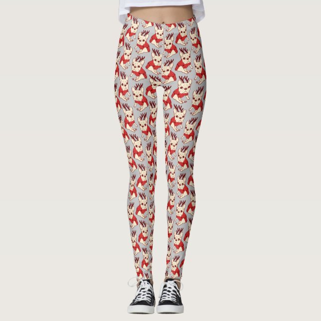 Legging Frenchie de creme na camisola do Natal (Frente)