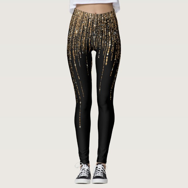 Legging Frente Glitter Preto-Dourado Espelho Preto-Luxo (Frente)