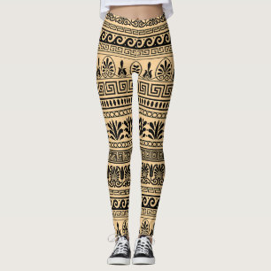 Legging Frete Grego, Padrão Mediterrânico, Castanho