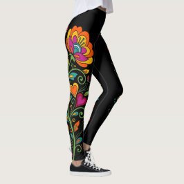 Legging Fronteira de Gavinhas do Poder das Flores Retrô 19