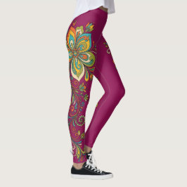 Legging Fronteira de Gavinhas do Poder das Flores Retrô 2