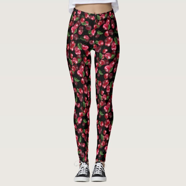 Legging Fruta de cereja a preto (Frente)