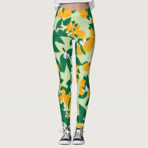 Legging Fruta de laranja: padrão de vinheta verde.