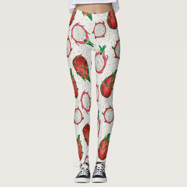 Legging Fruta do dragão vermelho em branco (Frente)