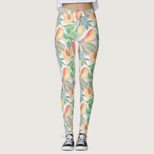 Legging Frutas, pêssegos, peras, limões, aquarelas