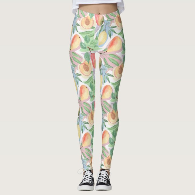 Legging Frutas, pêssegos, peras, limões, aquarelas (Frente)